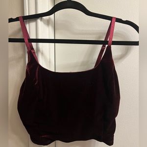 Forever 21 red wine velvet crop top, size small